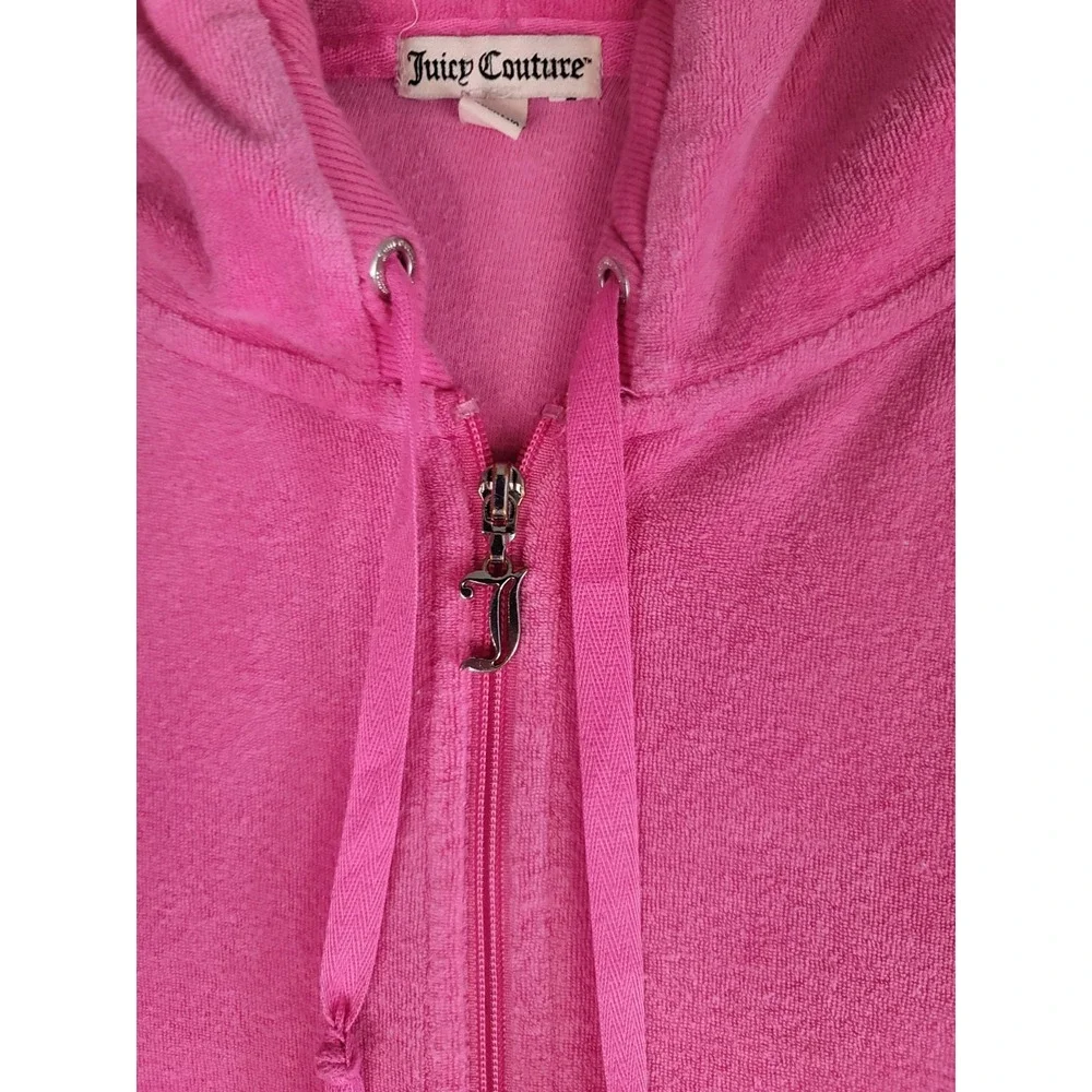 Juicy Couture XL Bright Pink Velour Zip Hoodie Jacket Y2K‎ Rhinestone Bling